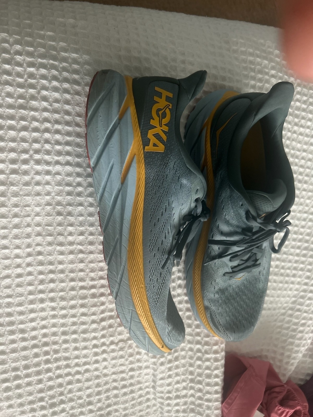 HOKA Men's Grey and Yellow Running Shoes Size 13D
